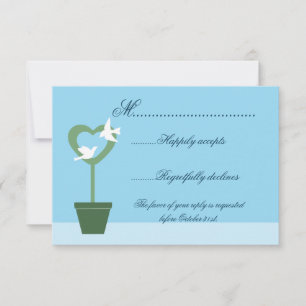 Blue Wedding Invitation RSVP met Doves op Topiary Kaartje