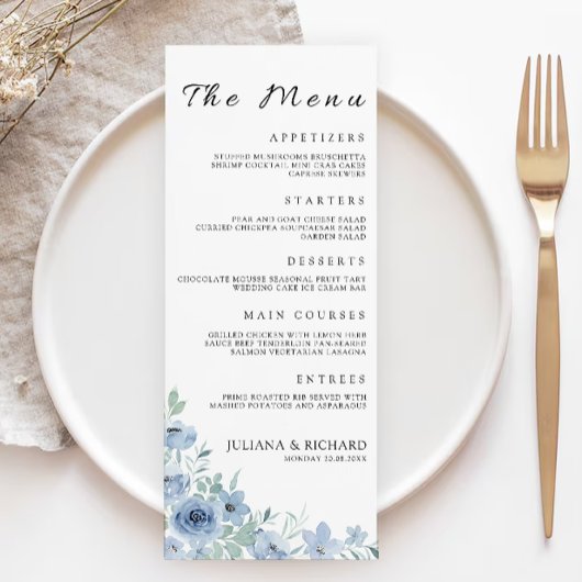 Blue Wedding Menu Kaarten Sjabloon