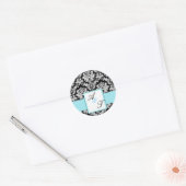 Blue Wedding Monogram Damask Seal Ronde Sticker (Envelop)