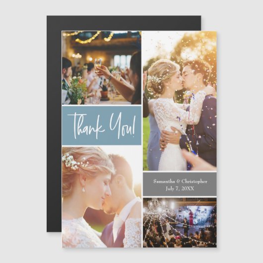 Blue Wedding Photo Collage Verticaal bedankt (Voorkant / Achterkant)
