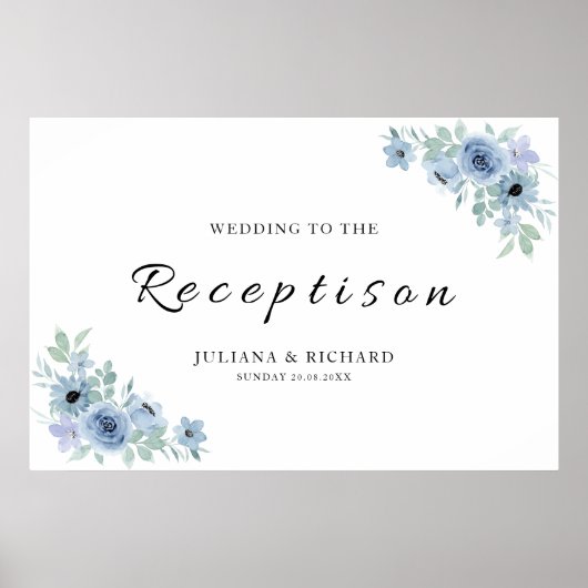 Blue Wedding Receptie Welkomstbord Poster (Voorkant)