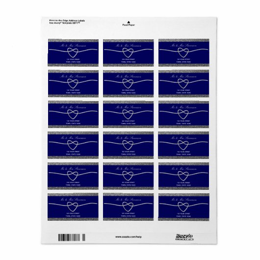 Blue Wedding Return-adreslabel Etiket (Full Sheet)