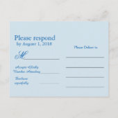 Blue Wedding RSVP Uitnodiging Briefkaart (Achterkant)