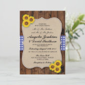 Blue Wedding Rustic Burlap Wood Flower Barn Invite Kaart (Staand voorkant)