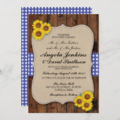 Blue Wedding Rustic Burlap Wood Flower Barn Invite Kaart (Voorkant / Achterkant)