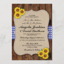 Blue Wedding Rustic Burlap Wood Flower Barn Invite