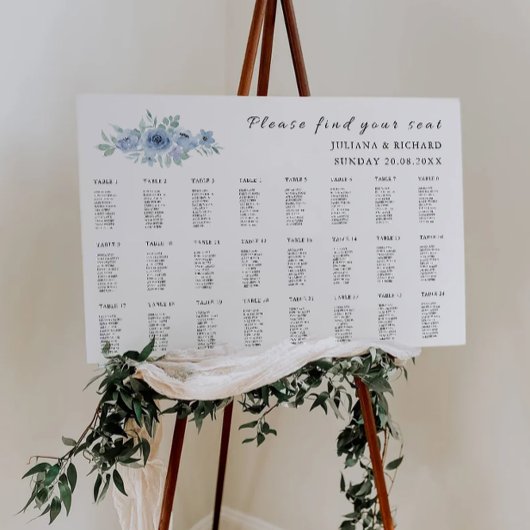 Blue Wedding Seating Chart Sjabloon Poster