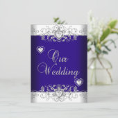Blue Wedding Silver Diamond Hearts 2a Kaart (Staand voorkant)