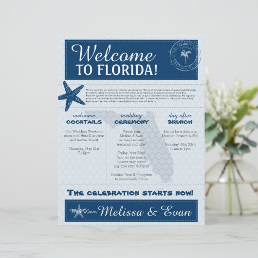 Blue Wedding Starfish Welkomstbrief voor Florida (Staand voorkant)
