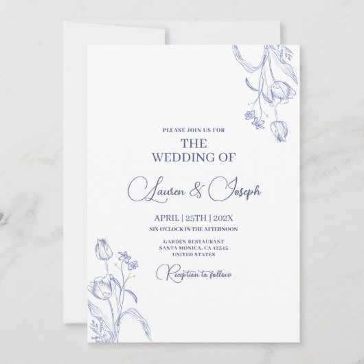 Blue Wedding-uitnodiging Kaart (Voorkant)