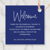 Blue Wedding Welkom Gift Bag Mand Bedankjes Labels (Achterkant)