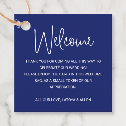 Blue Wedding Welkom Gift Bag Mand Bedankjes Labels (Voorkant)