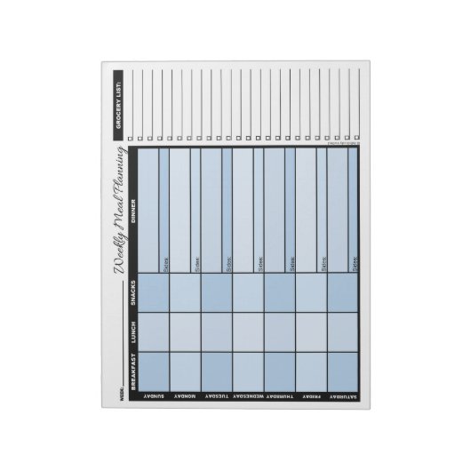 Blue Weekly Meal Planner with Grocery List Notitieblok (Linkerzijde)