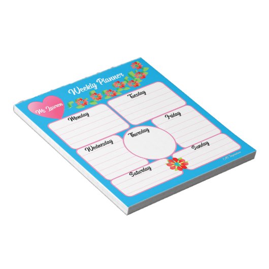 Blue Weekly Planner Flowers Arrangement Notitieblo Notitieblok (Schuin)