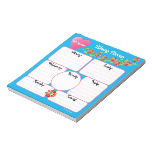 Blue Weekly Planner Flowers Arrangement Notitieblo Notitieblok (Linkerzijde)