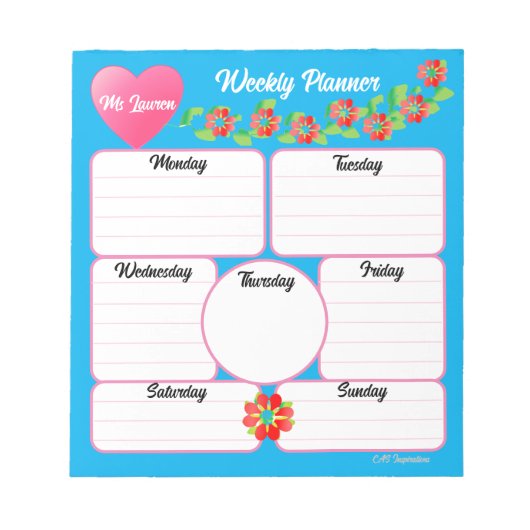Blue Weekly Planner Flowers Arrangement Notitieblo Notitieblok (Voorkant)