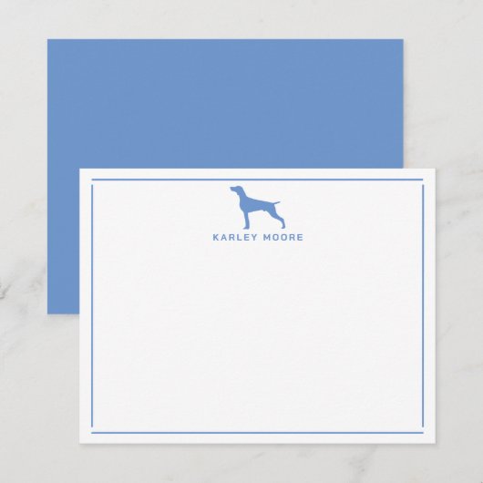 Blue Weimaraner Dog Modern Border Stationery Notitiekaartje (Voorkant / Achterkant)