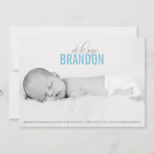 Blue Welcome Baby Foto Baby Birth Announement Aankondiging (Voorkant)