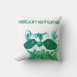 Blue Welcome Home Woodland Animal Raccoon Kussen