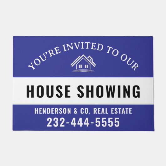 Blue Welcome Open House Custom doormat Deurmat (Voorkant)