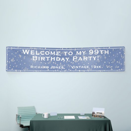 Blue Welcome to my [99th] Birthday Party Confetti Spandoek (Beurs)