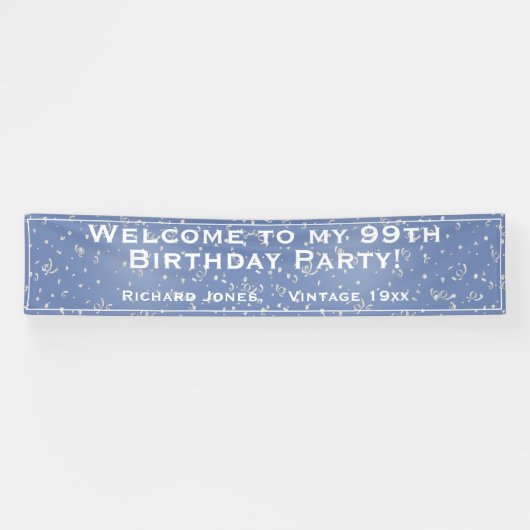 Blue Welcome to my [99th] Birthday Party Confetti Spandoek (Horizontaal)