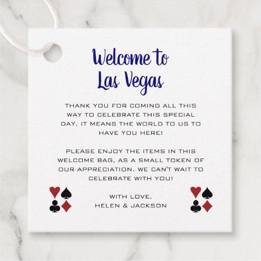 Blue Welkom bij Las Vegas Welkom Basket Wedding Bedankjes Labels (Voorkant)