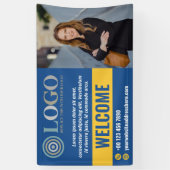 Blue Welkom Small Business Foto Logo Promo Spandoek (Verticaal)