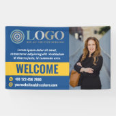 Blue Welkom Small Business Foto Logo Promo Spandoek (Horizontaal)