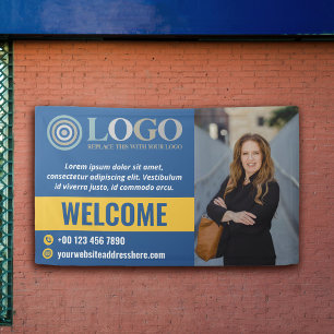 Blue Welkom Small Business Foto Logo Promo Spandoek