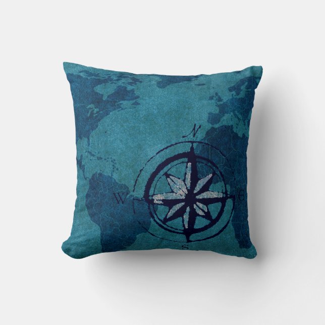Blue Wereldkaart Decor Pillow Kussen (Voorkant)
