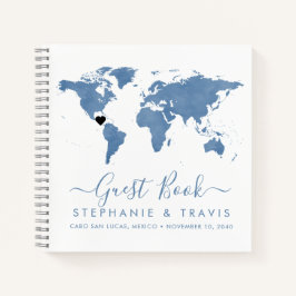 Blue Wereldkaart Heart Destination Guest Book Notitieboek