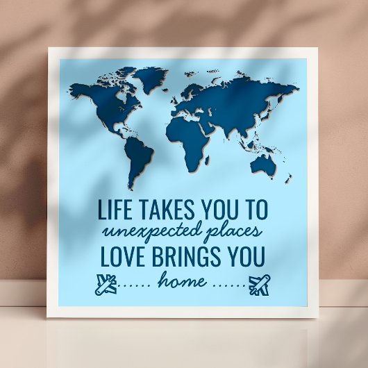Blue Wereldkaart Motivatie Life Typography Quote Poster