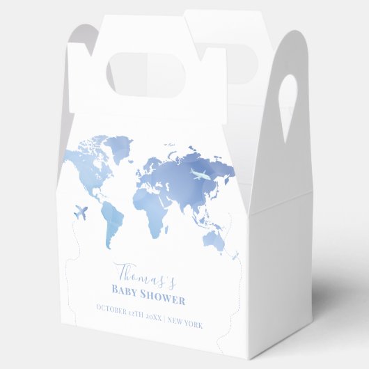 Blue Wereldkaart Travel Adventure Baby shower Bedankdoosjes (Geopend)