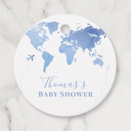 Blue Wereldkaart Travel Adventure Baby shower Bedankjes Labels
