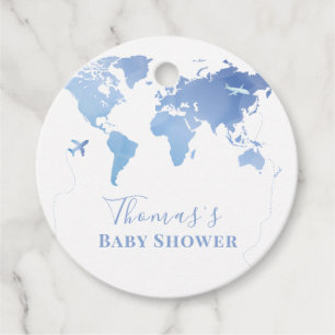 Blue Wereldkaart Travel Adventure Baby shower Bedankjes Labels