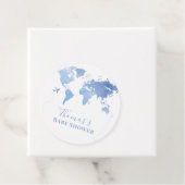 Blue Wereldkaart Travel Adventure Baby shower Bedankjes Labels (In situ)