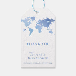 Blue Wereldkaart Travel Adventure Baby shower Cadeaulabel