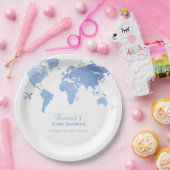 Blue Wereldkaart Travel Adventure Baby shower Papieren Bordje (Feest)