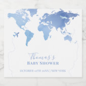 Blue Wereldkaart Travel Adventure Baby shower Sparkling Wijnetiket (Enkel label)