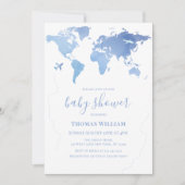 Blue Wereldkaart Travel Adventure Boy Baby shower Kaart (Voorkant)