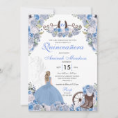 Blue Western Charra Floral Boots Quinceañera Kaart (Voorkant)