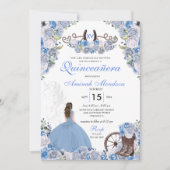 Blue Western Charra Floral Boots Quinceañera Kaart (Voorkant)