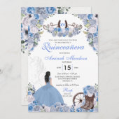 Blue Western Charra Floral Boots Quinceañera Kaart (Voorkant / Achterkant)