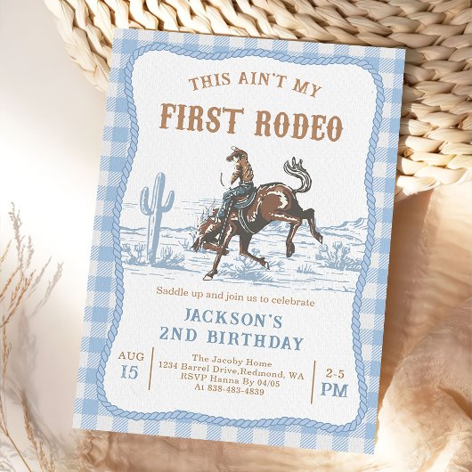 Blue Western Cowboy Birthday Invitation  Kaart