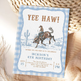 Blue Western Cowboy Birthday Invitation  Kaart
