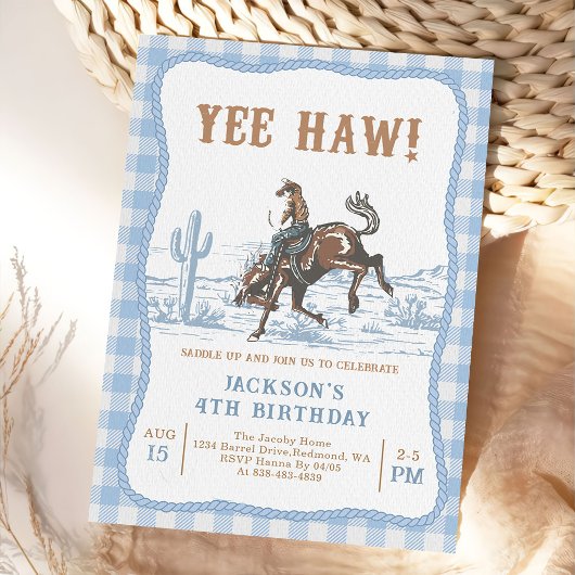 Blue Western Cowboy Birthday Invitation  Kaart