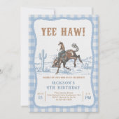 Blue Western Cowboy Birthday Invitation  Kaart (Voorkant)