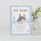 Blue Western Cowboy Birthday Invitation  Kaart (Staand voorkant)