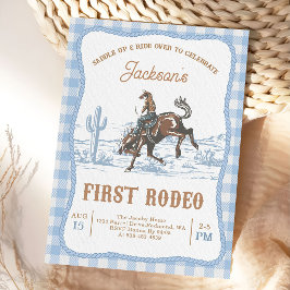 Blue Western Cowboy First Rodeo Invitation  Kaart